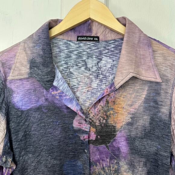 David Cline Abstract Blouse Womens XXL Long Sleeve Colorful Artsy Purple Top - Picture 4 of 7